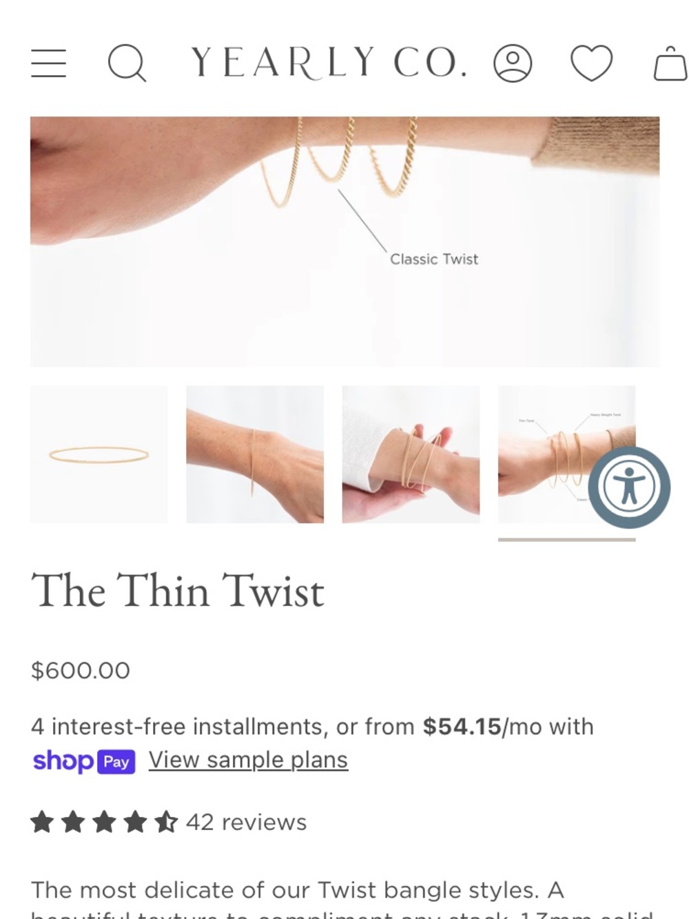Genuine Yearly Co Thin Twist Bangle